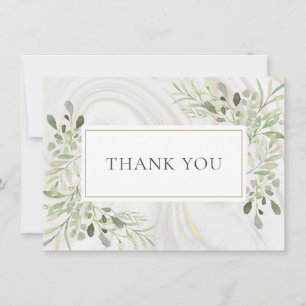 Elegant Marble Swirl Greenery Leaves Thank You Card