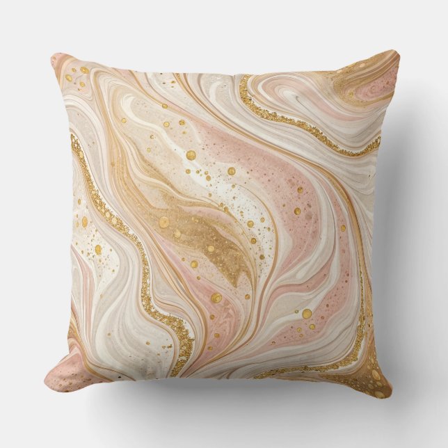 Elegant Marble Swirl, Luxury Gold Pink White Cushion (Front)