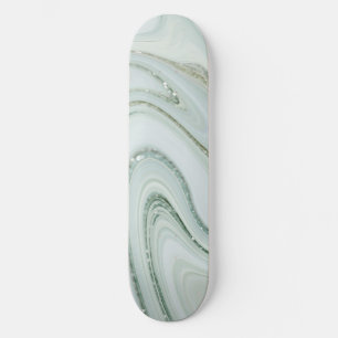 Elegant Marble Swirl Silver Glitter Sparkle Glam Skateboard