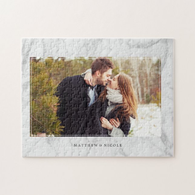 Elegant Marble Texture Frame Photo Jigsaw Puzzle (Horizontal)