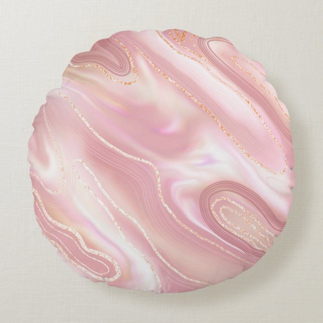 Elegant marble texture. Rose gold liquid shiny tex Round Cushion (Front)