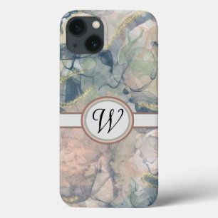 Elegant marble texture with golden veins monogram iPhone 13 case