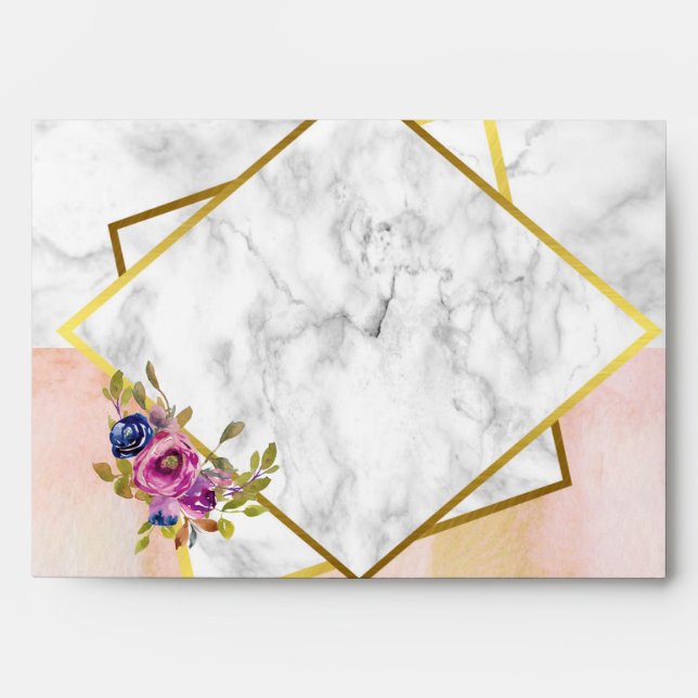 Elegant Marble Watercolor Floral Gold Wedding Envelope (Front)
