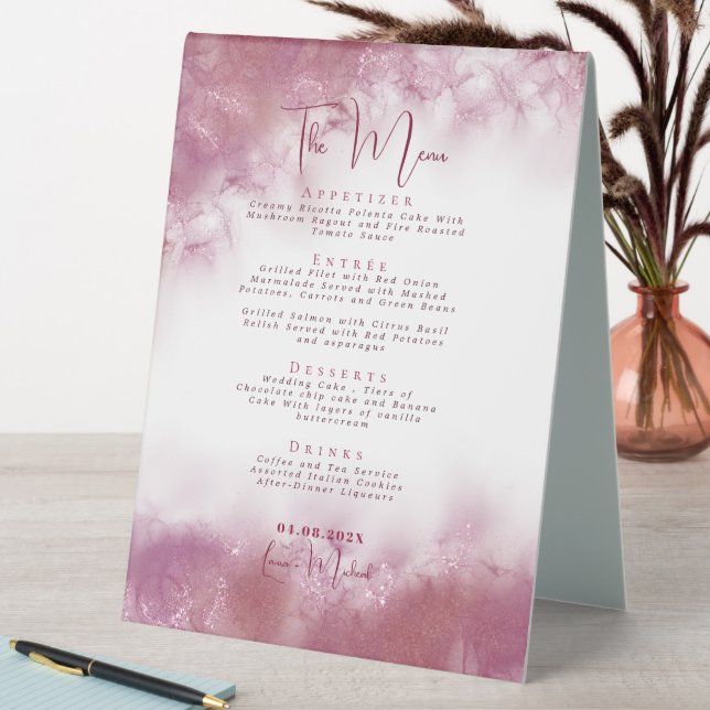 Elegant Marble watercolor wedding Table Stand Menu (In SItu (Table))