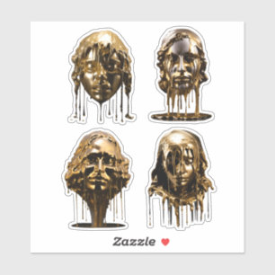 Elegant Marble Women Faces with Gold Drapes