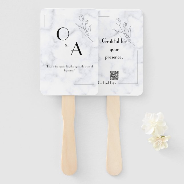 Elegant Marbled Hand Fan for Bridal Shower and Out (Front and Back)