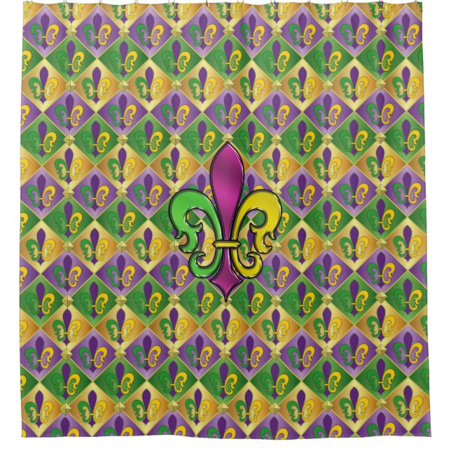 Elegant Mardi Gras Fleur De Lis Design Shower Curt Shower Curtain (Front)