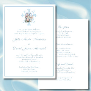 Elegant Marian Catholic Blue Wedding Invitation