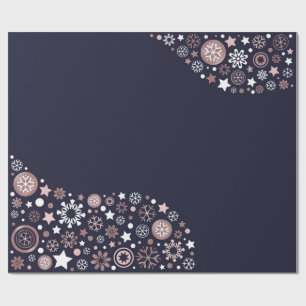 Elegant marine blue pink gold metallic winter snow wrapping paper