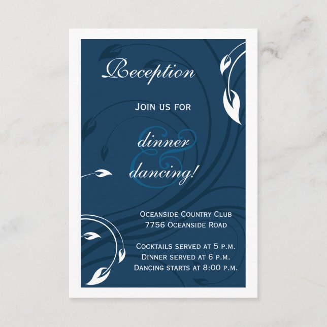 Elegant Marine Blue White Wedding Insert Card (Front)