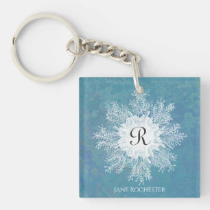Elegant Marine Coral Blue Green Coral Monogram Key Ring