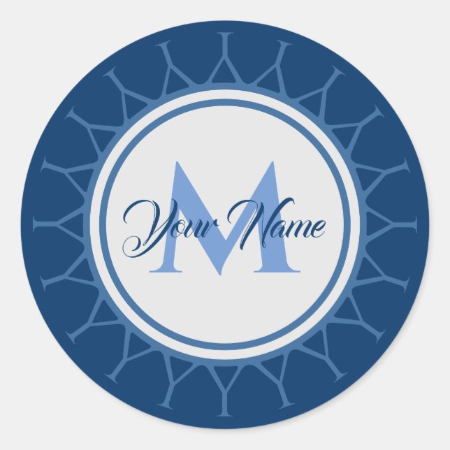Elegant marine monogram intense! classic round sticker (Front)