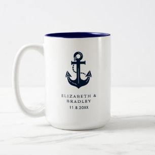 Elegant Maritime Marriage Celebration Monogram Two-Tone Coffee Mug