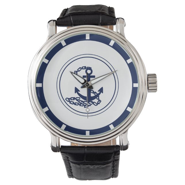 Elegant Maritime Style Blue Anchor Classy Watch (Front)