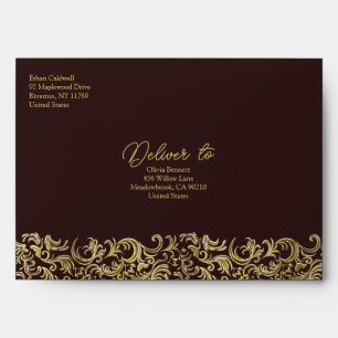 Elegant Maroon and Gold Damask Envelope