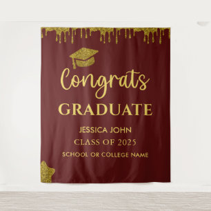 Elegant Maroon And Gold Graduation Photo Backdrop Tapestry