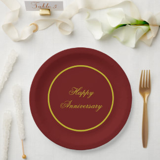 Elegant Maroon and Gold Paper Plate