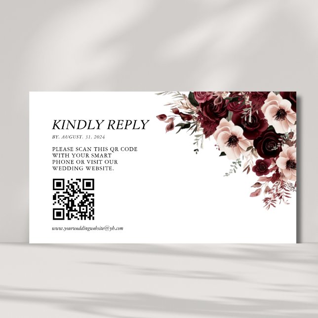 Elegant Maroon Burgundy Wedding QR code Enclosure Card (Creator Uploaded)