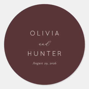 Elegant Maroon Calligraphy Classic Round Sticker