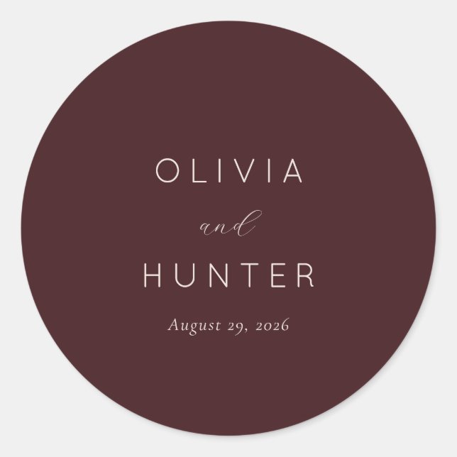 Elegant Maroon Calligraphy Classic Round Sticker (Front)