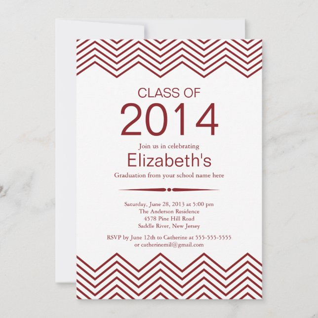 Elegant Maroon Chevron Graduation Party Invitation (Front)