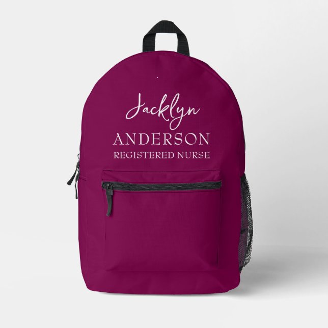 Elegant Maroon Custom Nurse  Printed Backpack (Front)