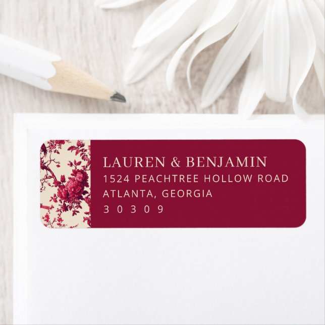 Elegant Maroon Floral Return Address Label (Insitu)