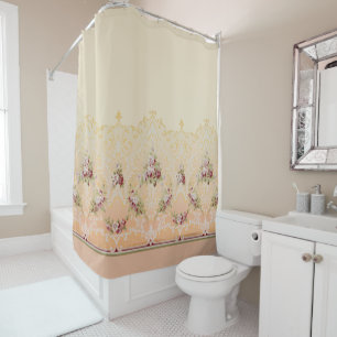 Elegant Maroon Flowers and Gold Filigree Shower Curtain