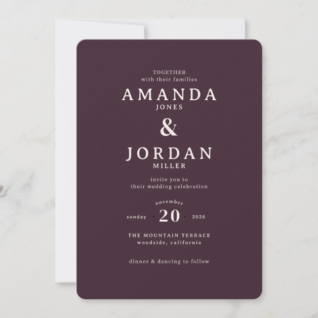 Elegant Maroon Formal Wedding Invitation (Front)