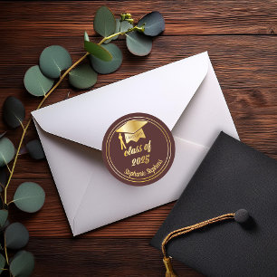 Elegant Maroon Gold 2023 Graduate Cap Graduation Classic Round Sticker