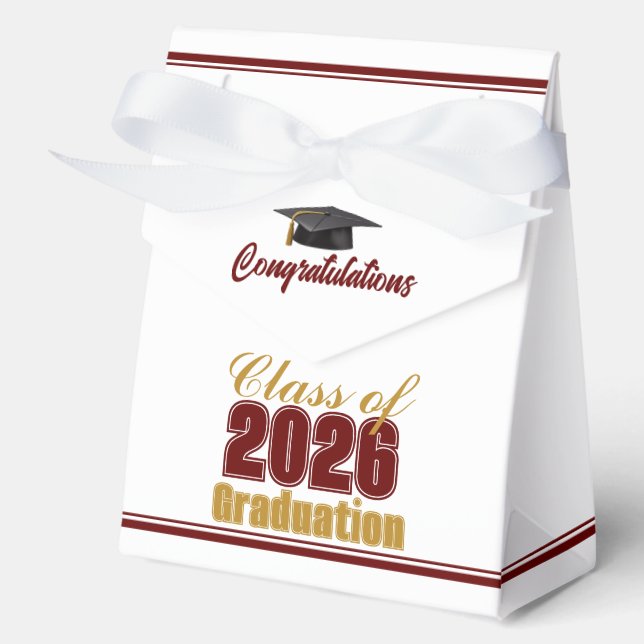 Elegant Maroon Gold Class of 2026 Graduation Favour Box (Front)