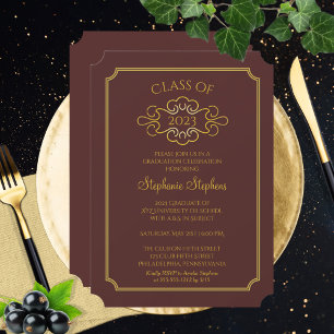 Elegant Maroon Gold College Graduation Party Invitation
