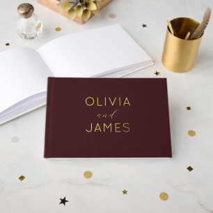 Elegant Maroon Gold Confetti Guest Book