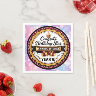 Elegant Maroon Gold Glitter Birthday Star Personal Napkin