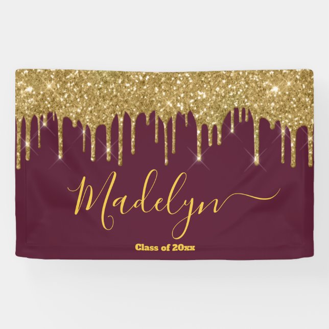 Elegant Maroon Gold Graduation Party Class of 2024 Banner (Horizontal)