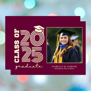 Elegant Maroon Gold Graduation Photo Announcement
