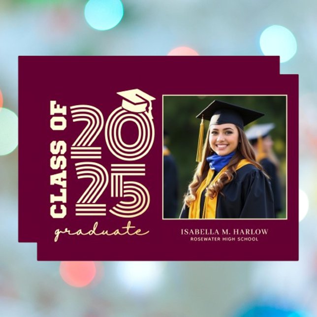 Elegant Maroon Gold Graduation Photo Announcement (Creator Uploaded)