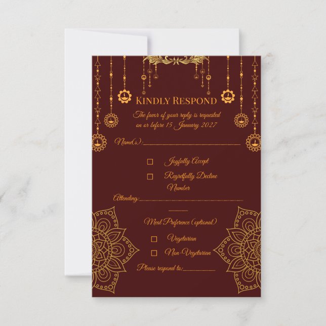 Elegant Maroon & Gold RSVP Card (Front)