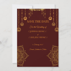 Elegant Maroon & Gold Save the Date Card