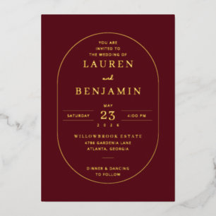 Elegant Maroon Gold Wedding Invitation
