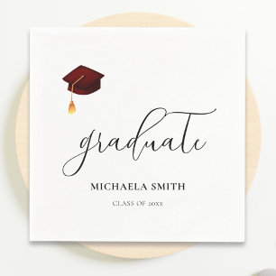 Elegant Maroon Graduate Cap Graduation Party Napkin