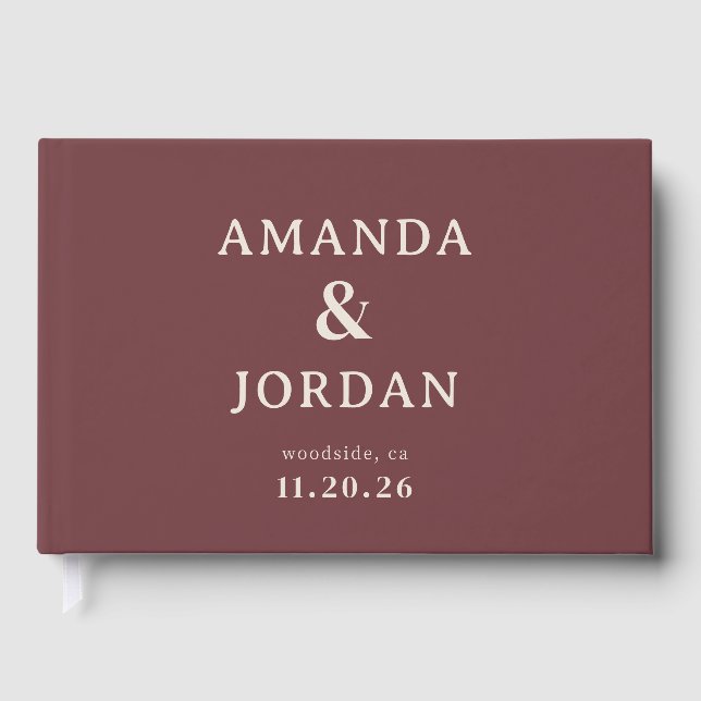 Elegant Maroon Minimalist Guest Book (Front)