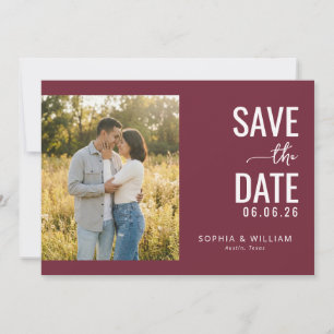 Elegant Maroon Minimalist Photo Save The Date