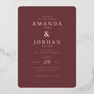 Elegant Maroon Minimalist Wedding Invitation