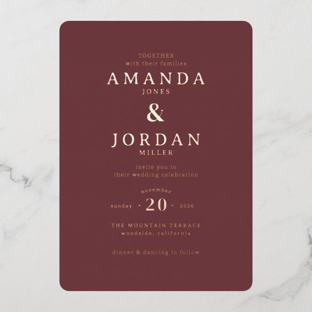 Elegant Maroon Minimalist Wedding Invitation (Front)