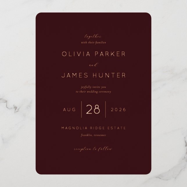 Elegant Maroon Minimalist Wedding Invitation (Front)
