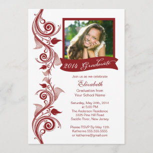 Elegant Maroon Photo Graduation Party Invitation