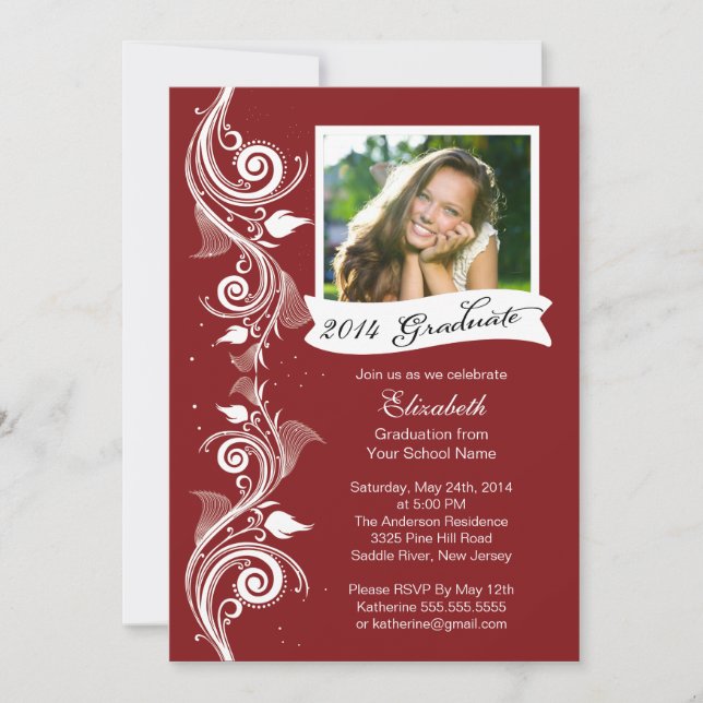 Elegant Maroon Photo Graduation Party Invitation (Front)