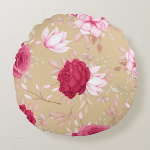 Elegant maroon , pink floral Round Cushion