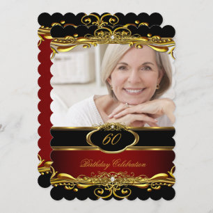 Elegant Maroon Red Black Gold 60th Birthday Party Invitation